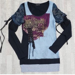 Libertalia rhinestone studded tunic top shirt